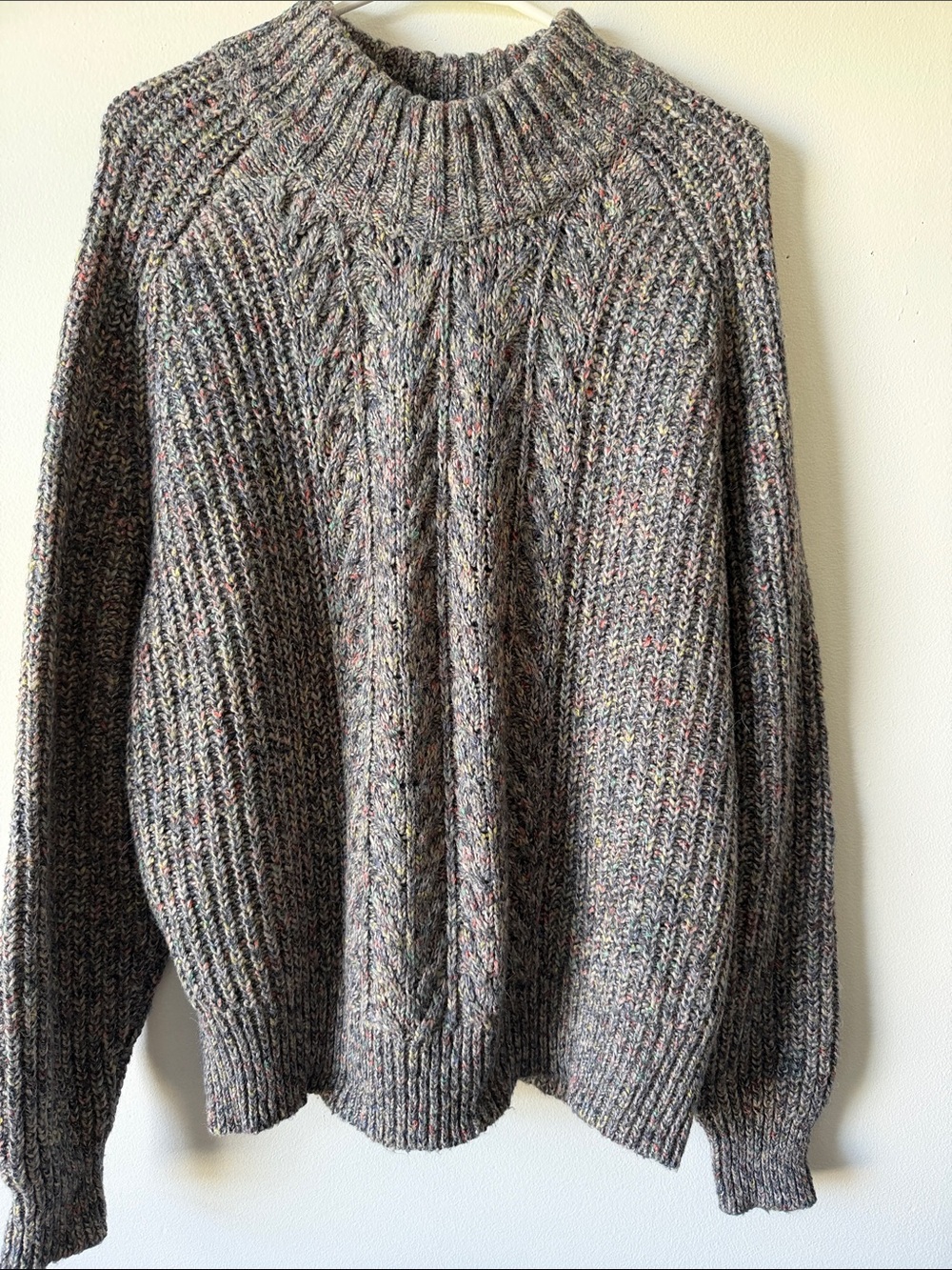 Time and Tru Gray Speckled Cable Turtleneck Sweater
